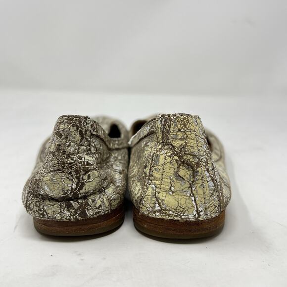 Frye Carson Cream Metallic Silver Natural Crackle Ballet Flats Size 8 - Picture 5 of 11